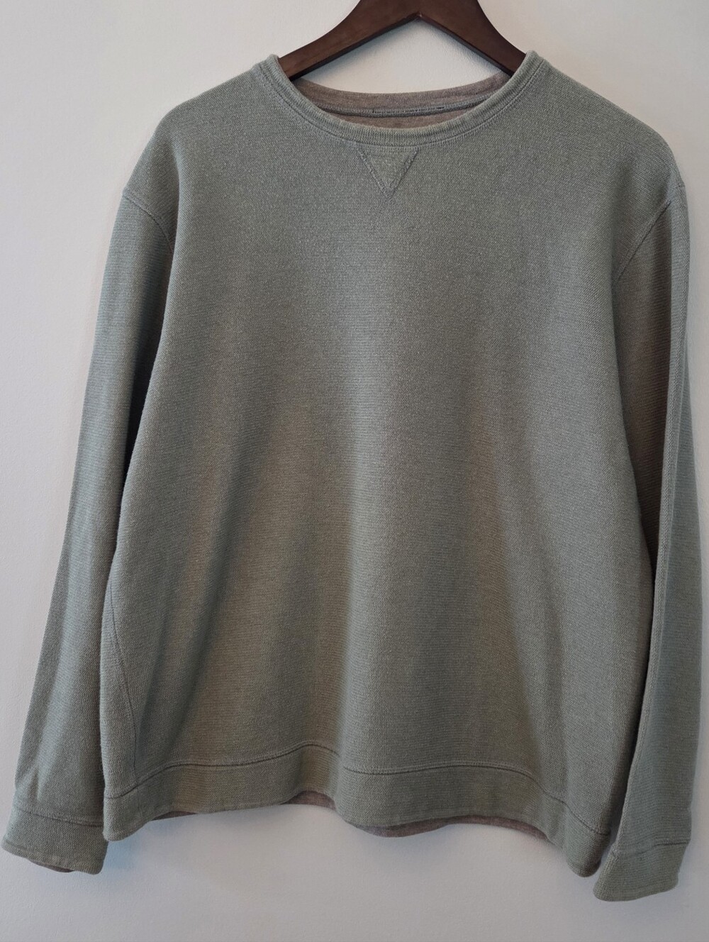 Reversible Crewneck in Sage Green & Grey On Inside